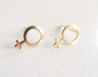 Feminist Earrings, Feminist Jewelry, Girl Power, Feminist Stud Earrings, Tiny Brass Earrings, Venus Symbol, Sterling Silver Hypoallergenic