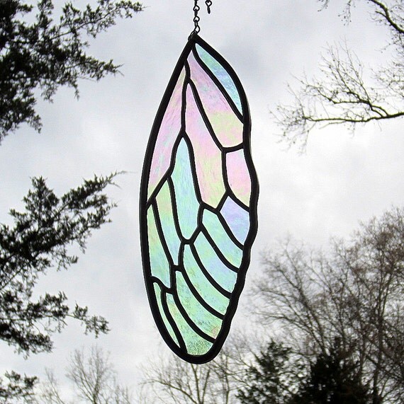 Stained Glass Insect Wing Cicada Iridescent by LivingGlassArt