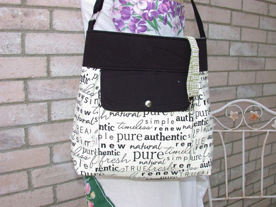 Black-white-Authentic Writing-Canvas-Handbag by Bagzgirl on Etsy