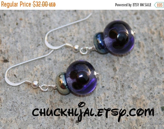 BLACK FRIDAY SALES Event Purple Lampwork Glass Christmas Ornaments Mickey Mouse Style Disney Inspired DeSIGNeR Earrings Holiday Christmas