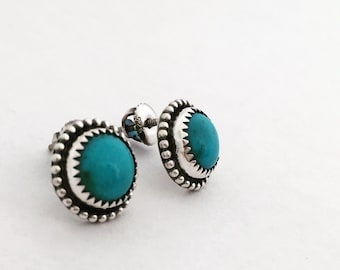 READY TO SHIP Handmade Nacozari Turquoise Sterling Silver Studs Post Earrings 8mm