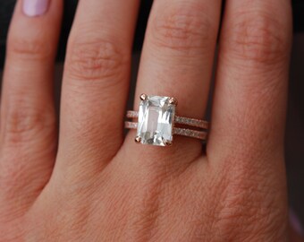 emerald cut engagement ring blake lively ring white sapphire engagement ring 14k rose gold diamond ring - Emerald Cut Wedding Rings emerald cut engagement ring blake lively ring white sapphire engagement ring 14k rose gold diamond ring - Emerald Cut Wedding Rings