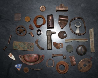 Vintage Scrap Destash for Assemblage, Found Items, Rusty Metal, Brass, Iron, Steampunk Supply, Jewelry Supply, Sculpture Supply
