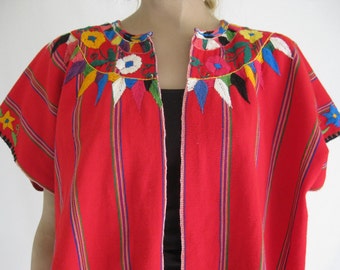 Vintage 70's Embroidered Vintage GUATEMALAN Huipil Poncho/ Blouse
