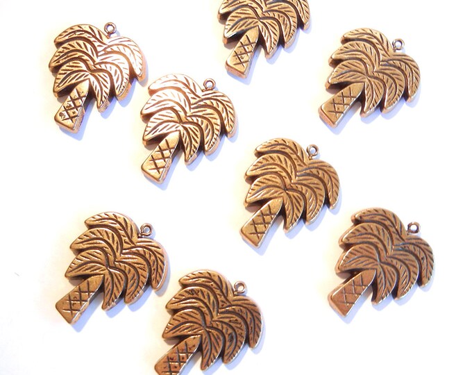 8 or 4 Pairs of Vintage Large Charms of Palm Tree Charms Antique Gold-tone