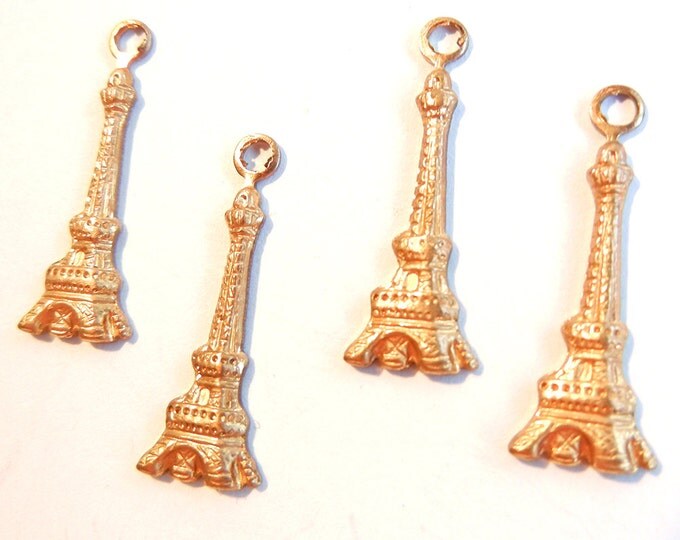 4 or 2 Pairs of Small Brass Eiffel Tower Charms