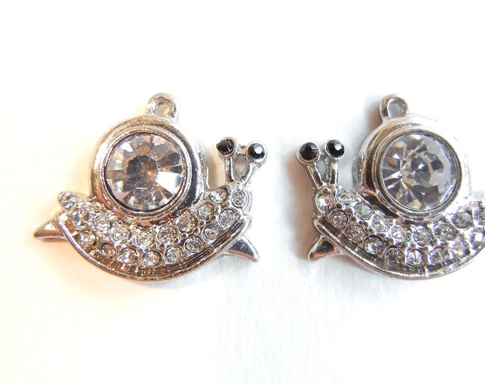 Pair of Small Silver-tone Snail Charms with Rhinestones