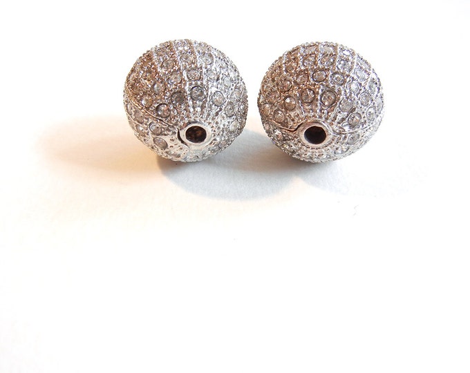 Pair of Rhinestone Silver-tone Beads
