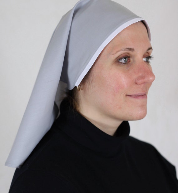 Short Gray Work Veil with White Trim Catholic Nun Nuns by jbyrd975