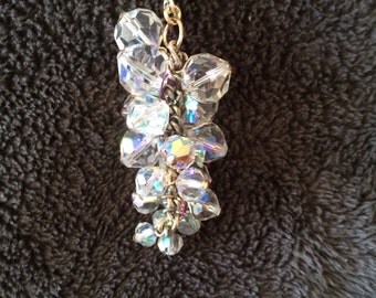 Vintage Gold tone necklace with aurora borealis crystals in a cluster