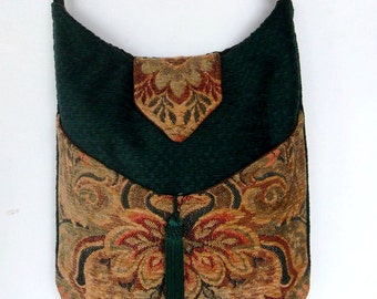 SALE 40% Off Tapestry Clover Green Bag Messenger Bag Bohemian Green Chenille Gypsy bag renaissance bag messenger bag medieval bag