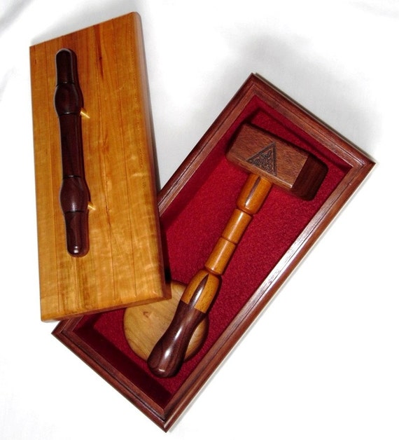 Custom Made Gavel Set Box of Walnut and Cherry Gavel of