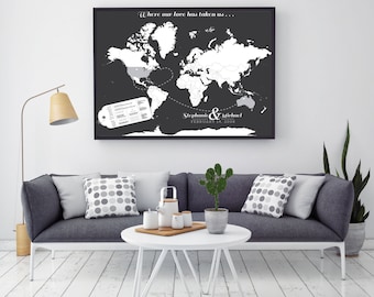Couples INTERACTIVE Travel Map - Mark the places you've visited / Gift for Wedding / Your choice of Canvas or Art Print // H-I15-1PS HH7 06P