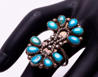Cluster Turquoise Ring - 70s Sterling Navajo - sz 5