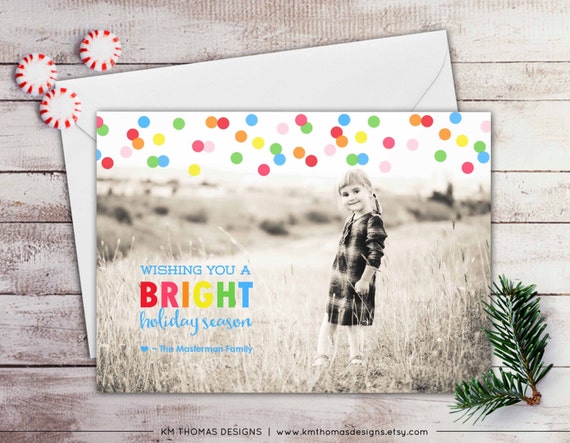 Photo Holiday Card - Christmas Photo Card - New Years Photo Card - Full Bleed Photo - Confetti - Bright Colors - Printable Card - WH137 Il_570xn