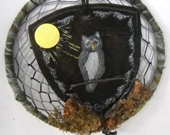 Moonlight Owl Dream Catcher, Owl Totem Wall Hanging