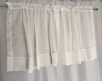 White Sheer Curtains Swiss Dot Cafe Curtain Panels Set of 2 Vintage Curtains