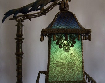 Magical Exotic Rembrandt Bird Lantern Floor Bridge Lamp Antique One Of A Kind Handmade