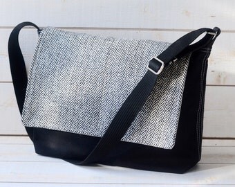 READY TO SHIP - Black Canvas Messenger Bag - Laptop Messenger Bag - Messenger Bag - Crossbody /gift for him/gift for her