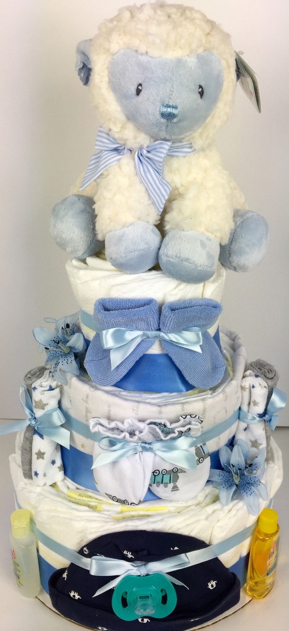 Lamb baby diaper cake blue lamb diaper cake by DiaperCakesbyRuby
