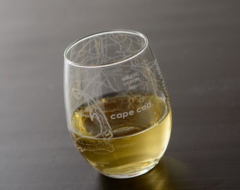 Cape Cod Map Stemless Wine Glass