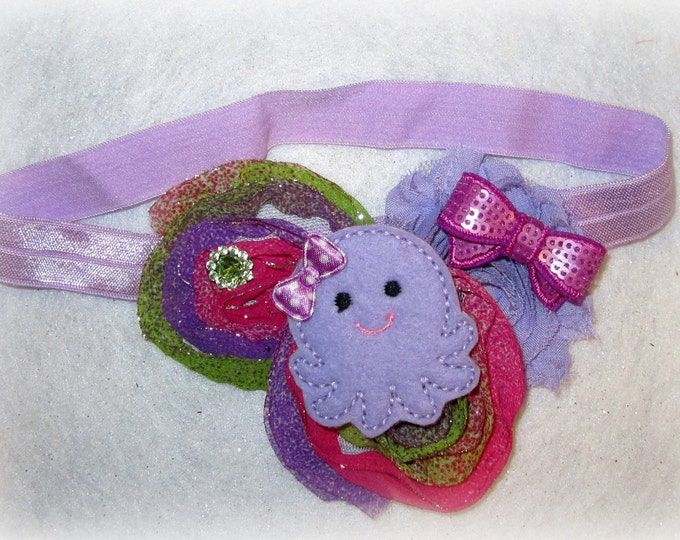 Baby Headbands, Shabby Chic Headband, Octopus Headband, Girls Flower Headband, Purple hair bow, Octopus hairbow, Lavender headbands, Feltie