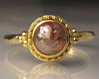 22k Gold Granulated Rose Cut Diamond Engagement Ring, 18k and 22k Yellow Gold Rose Cut Diamond Ring