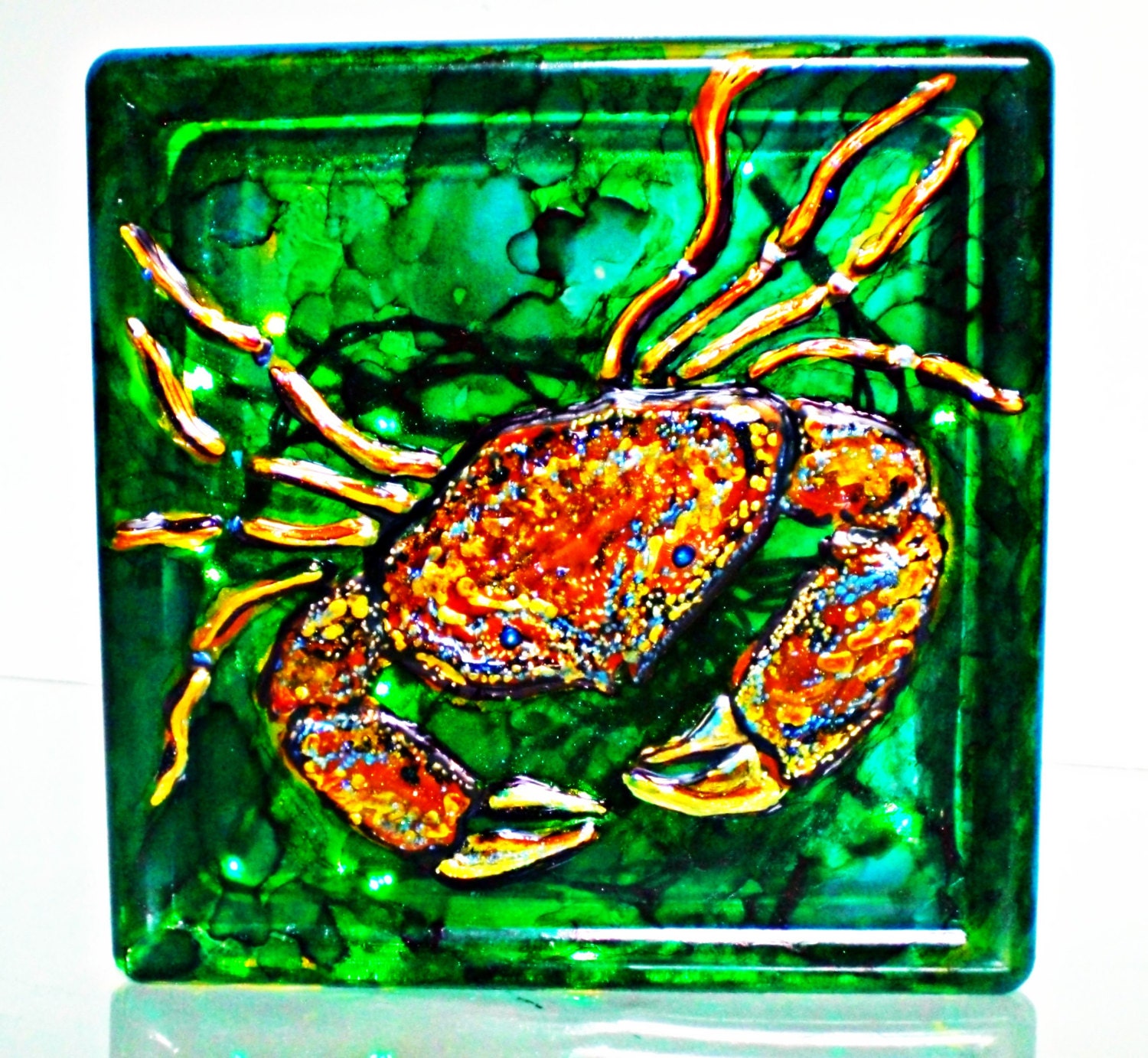 nautical crab art decor crab decoration glass blcok decor