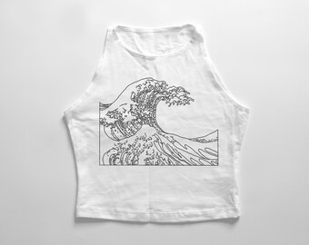 GREAT WAVE | White high neck crop top