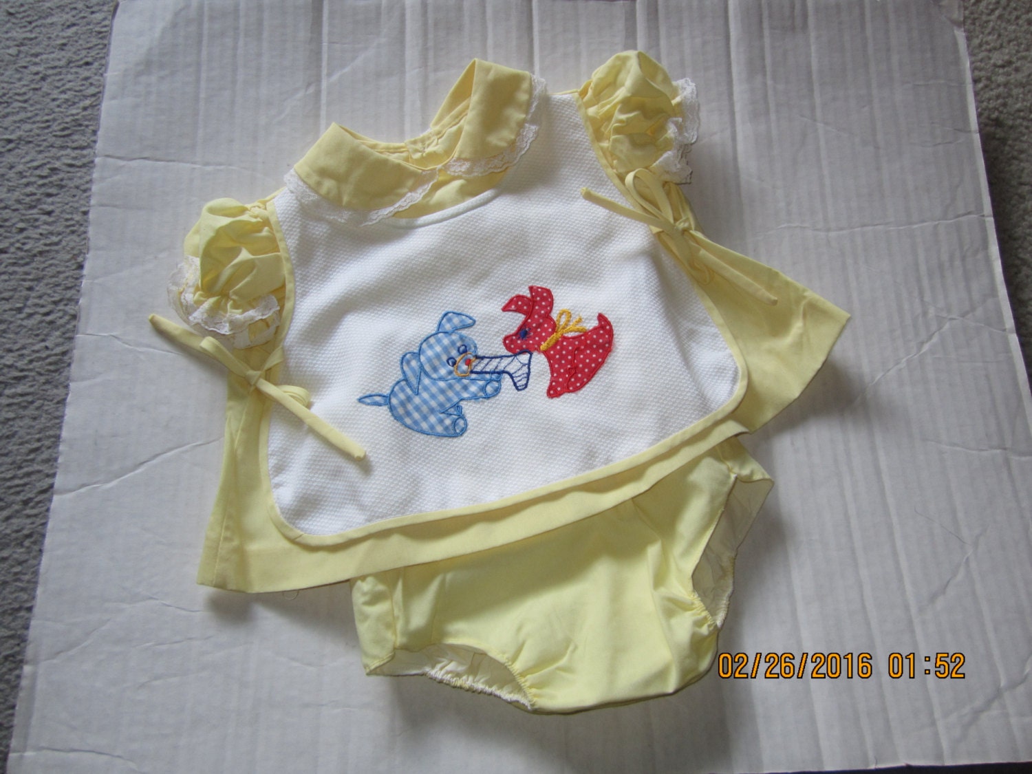 Sale Vintage 2 pc Baby Girl Romper Diaper Set Rubber Plastic