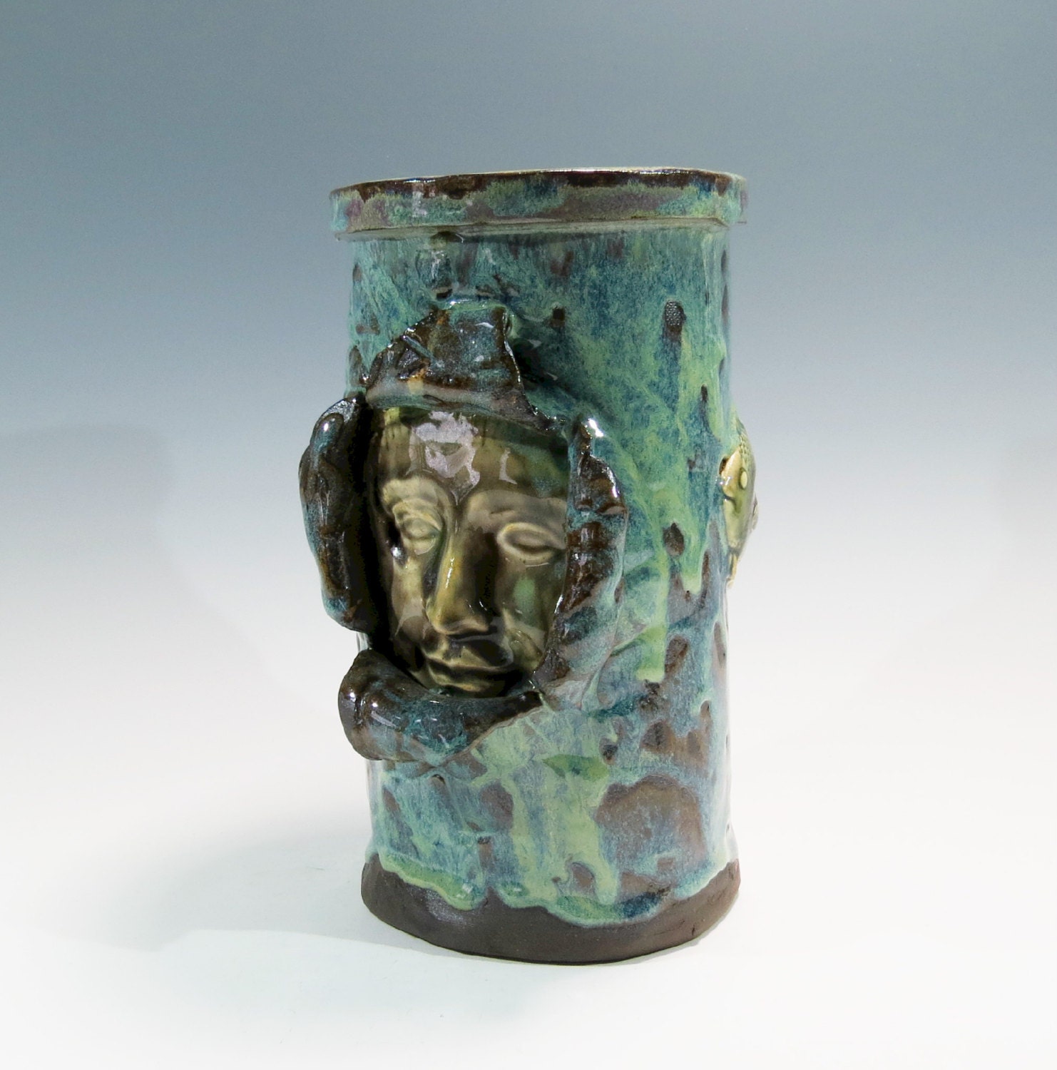 Hand Built Ceramic Vase Pottery Face Vase Ceramic Fish Vase