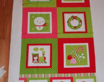 Fabric Wall Hanging Panel Cheater Quilt Christmas Pennants Bunting Winter Wall Decor Train Candy Cane Wreath Gingerbread Sugar Plums
