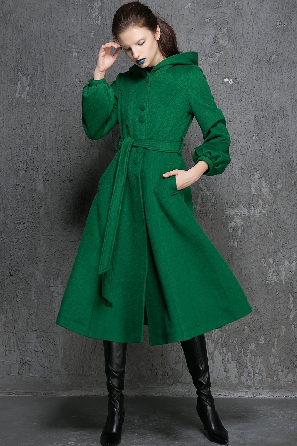 Black wool coatlong trench coat womens coats Dress coat
