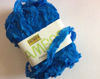 SWTC Bamboo Feather #235 Blue Short Eyelash Fringe Boa Yarn Eco-friendly and Super Soft 88% Bamboo 50 Gram 110 Yards