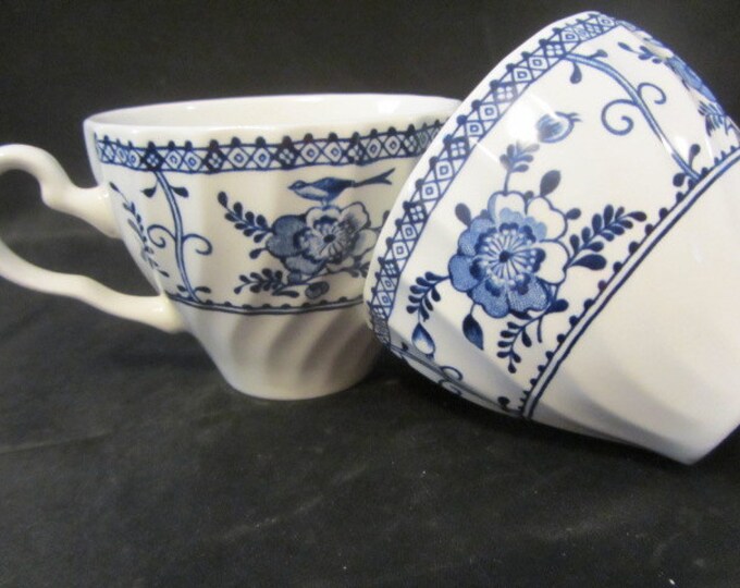 2 Cups Vintage JOHNSON BROTHERS - Indies Blue Pattern Transfer Ware Ironstone, Replacement China, Crafting China, Coffee Cups