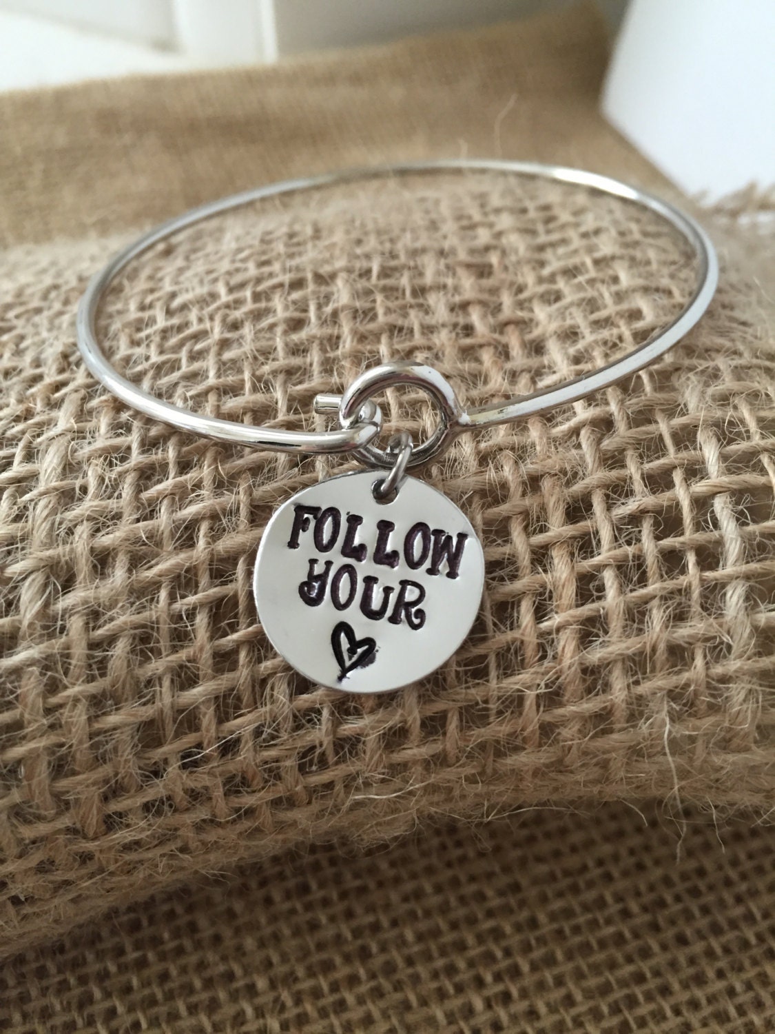 Follow Your Heart Bracelet, Graduation Gift, Inspirational Gift, Hand Stamped Jewelry, Hand Stamped Bracelet, Fired and Wired, Gift Bracelet
