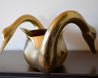 Vintage Brass Swan Planter Hollywood Regency Home Decor
