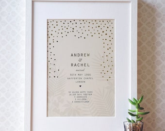 Personalized 50th Wedding Anniversary Gift with Palm Leaves and Gold, gift for golden anniversary, 50th anniversary gift for parents