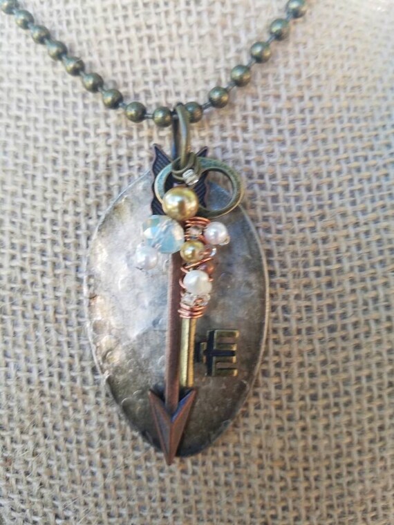 Vintage Spoon Pearl Key Arrow Necklace