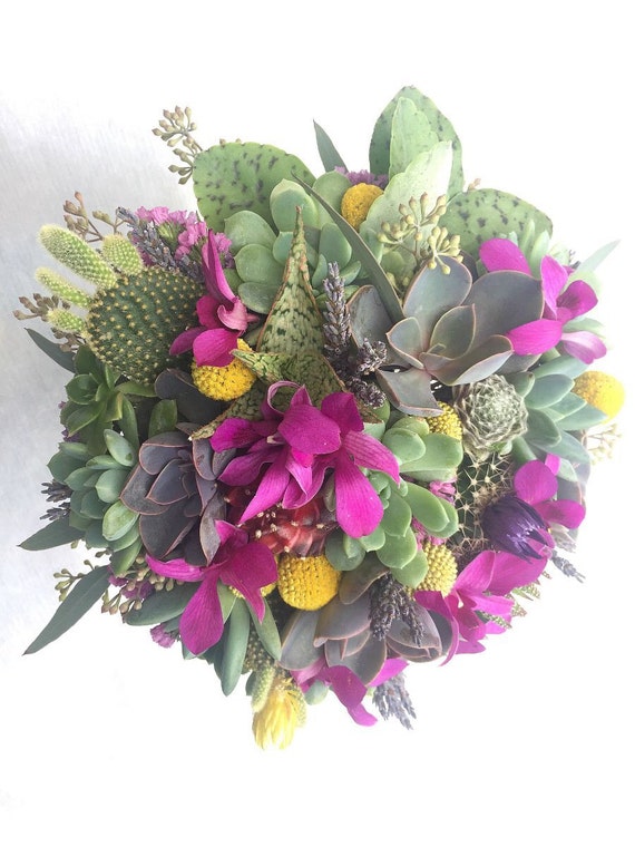 Bridal bouquet succulents cacti aloe lavender by bohemianbouquets