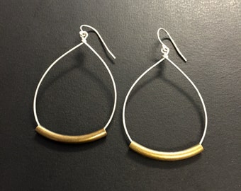 Hoop Earrings - Rustic Hoop Teardrop Earrings - Mixed Metal Earrings - Silver Metal Earrings