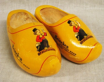 Vintage Wooden Souvenir Clogs, Holland, Beer Advertising, Dutch Boy, Shoes, Heineken, Pair of Clogs, Amsterdam, Wooden Shoes, European