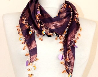 Turkish scarf // cotton scarf // crochet scarf // purple scarf