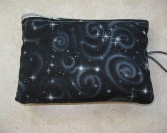 padded makeup jewelry bag in black celestial print