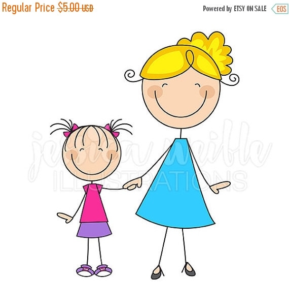 SALE Mom and Daughter Stick Figures Cute by JWIllustrations