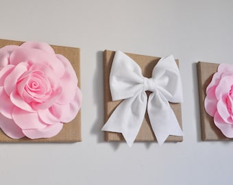 Baby girl nursery wall hangings, pink nursery banner, burlap nursery flowers, burlap nursery decor, rustic nursery decor, baby shower decor