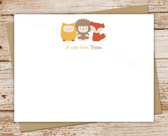 PRINTABLE forest animals note cards, notecards . personalized ...