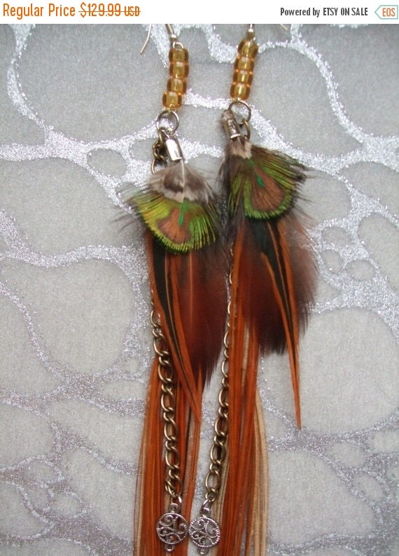 SINGLES DAY SALE Feather Earrings - Extra Long, Auburn, Red, Black ...