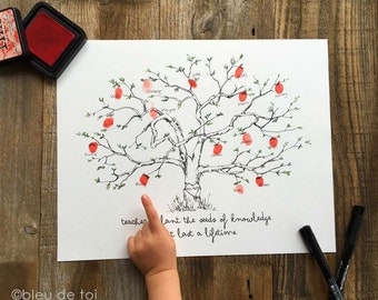 Fingerprint tree, Teacher appreciation, Apple Tree 11"x14" w/ 1 ink pad and pen, wedding guestbook alternative, unique guestbook, class gift