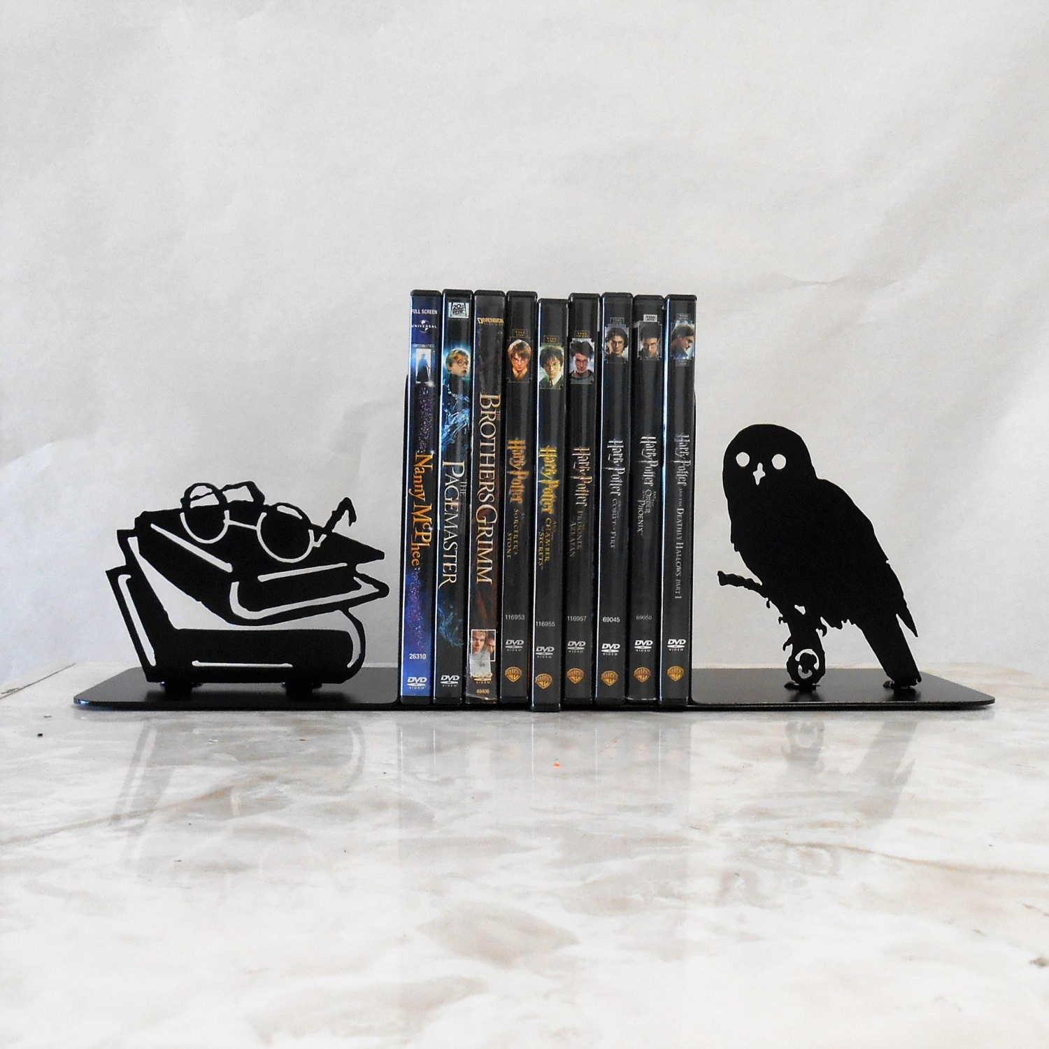 Metal Art Bookends Movies Books Owl Organizer